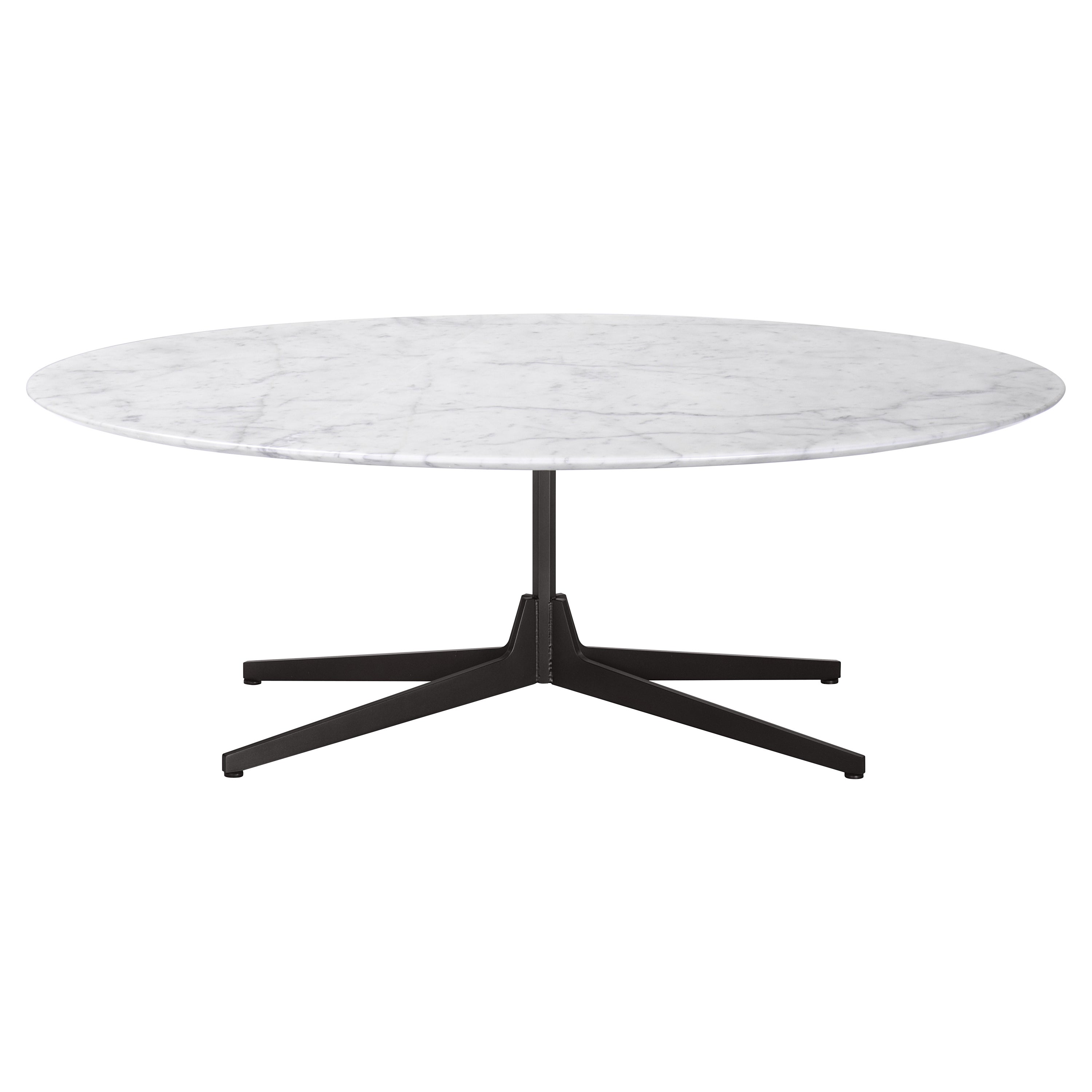 Mesa de centro ovalada Hexa con tapa de mármol de Carrara blanco y base negra mate, Enzo Berti