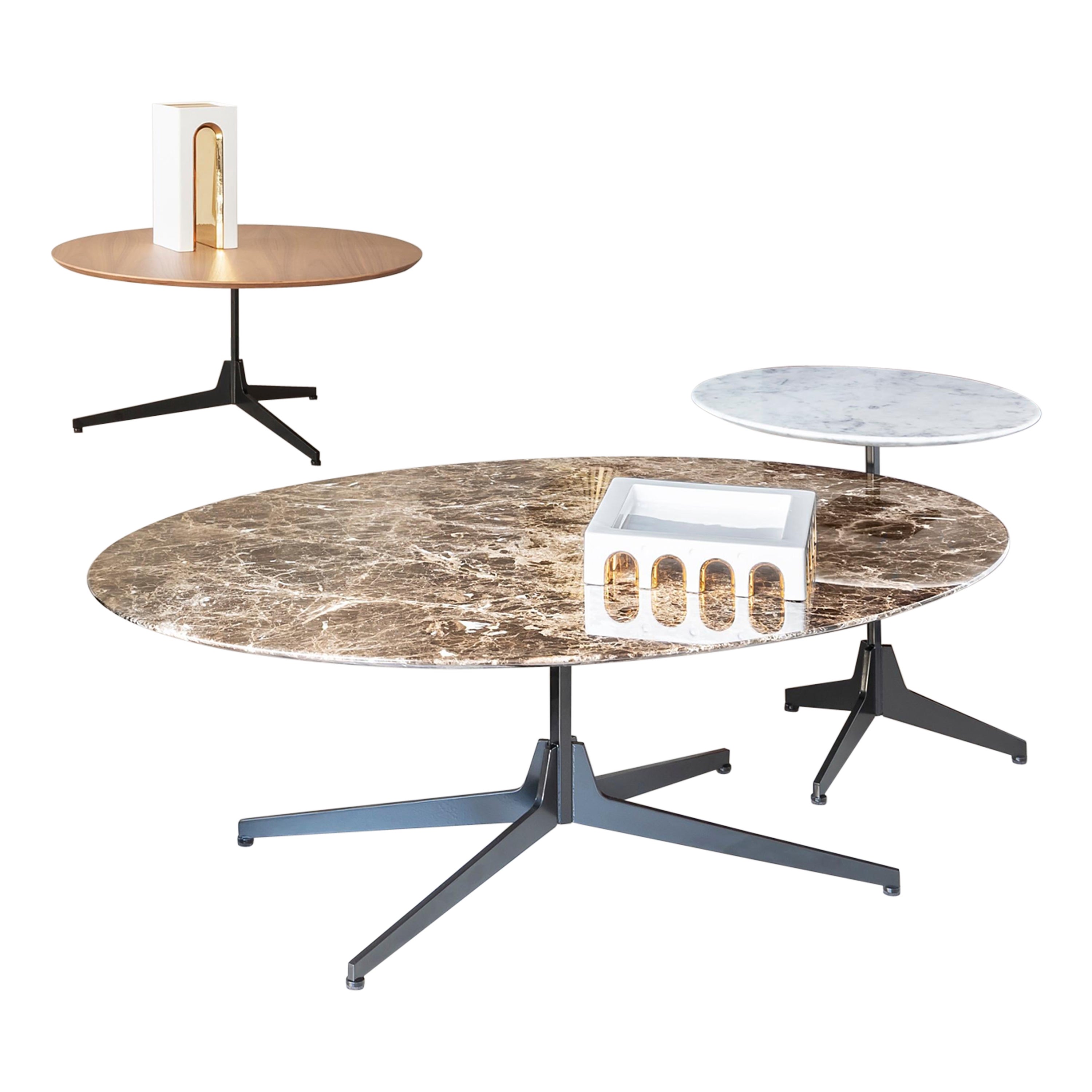 Mesa de centro redonda pequeña Hexa con tapa de mármol de Carrara y pata negra mate, Enzo Berti
