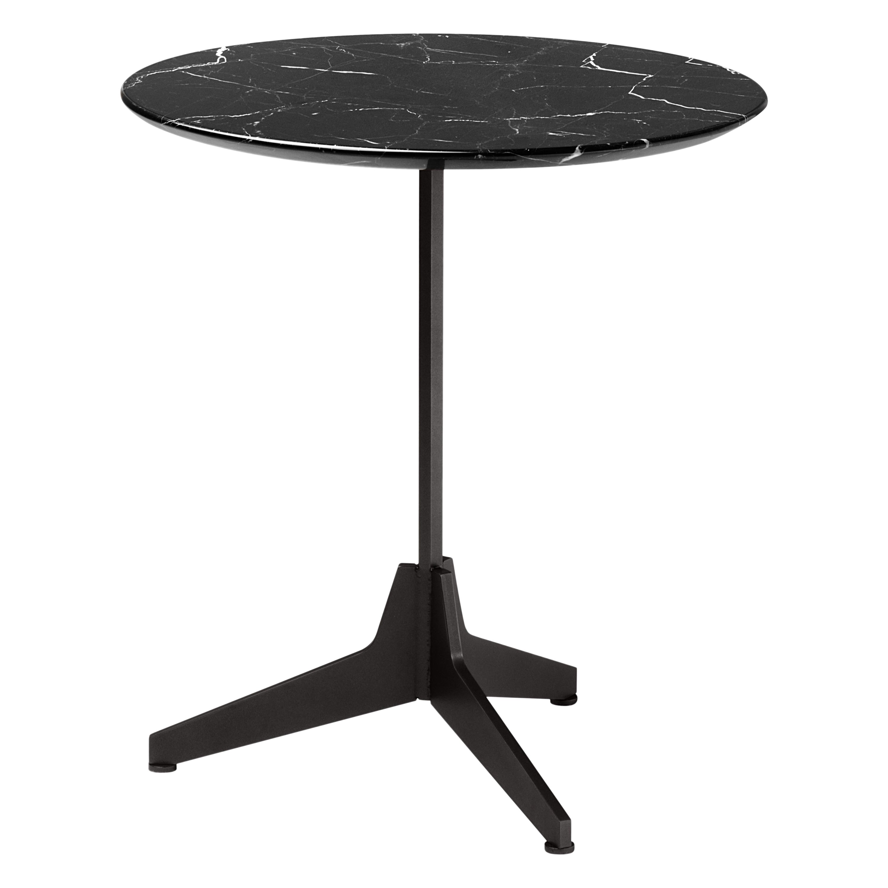 Mesa de centro redonda pequeña Hexa con tapa de mármol negro y base negra mate, Enzo Berti