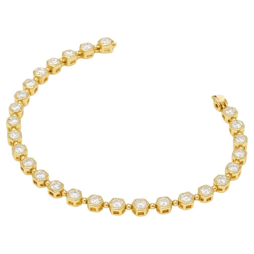 Bracelet tennis en or jaune 18K avec diamants hexagonaux