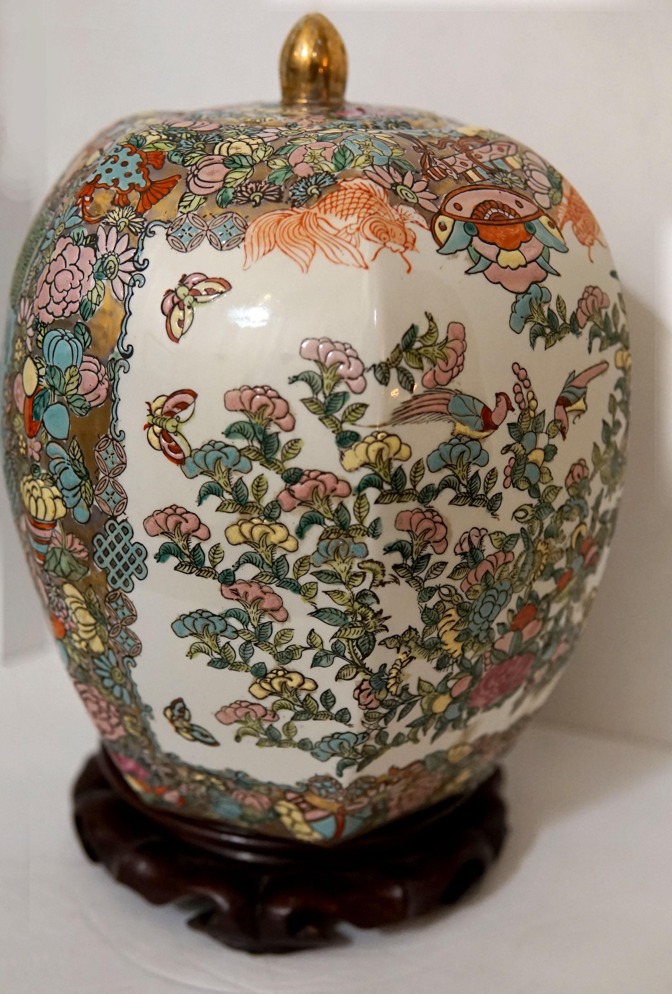 Famille Rose 19th Century Hexagon Chinese Export Ginger Jar 10