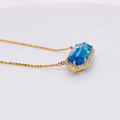 Hexagon Blue Topaz with Diamond Halo Necklace with 3.60 Carats