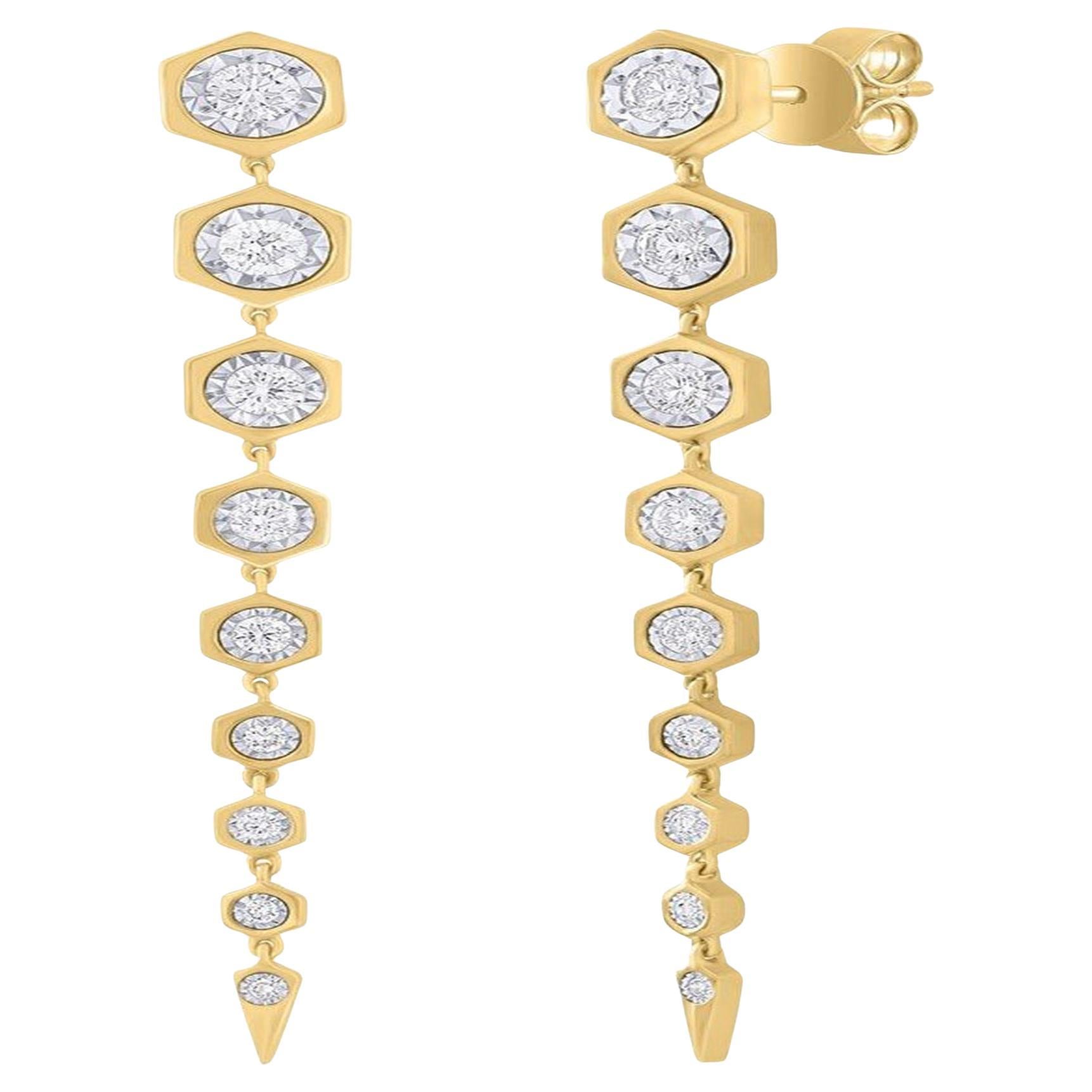 Hexagon Cascade 18K Yellow Gold Diamond Drop Earrings For Sale