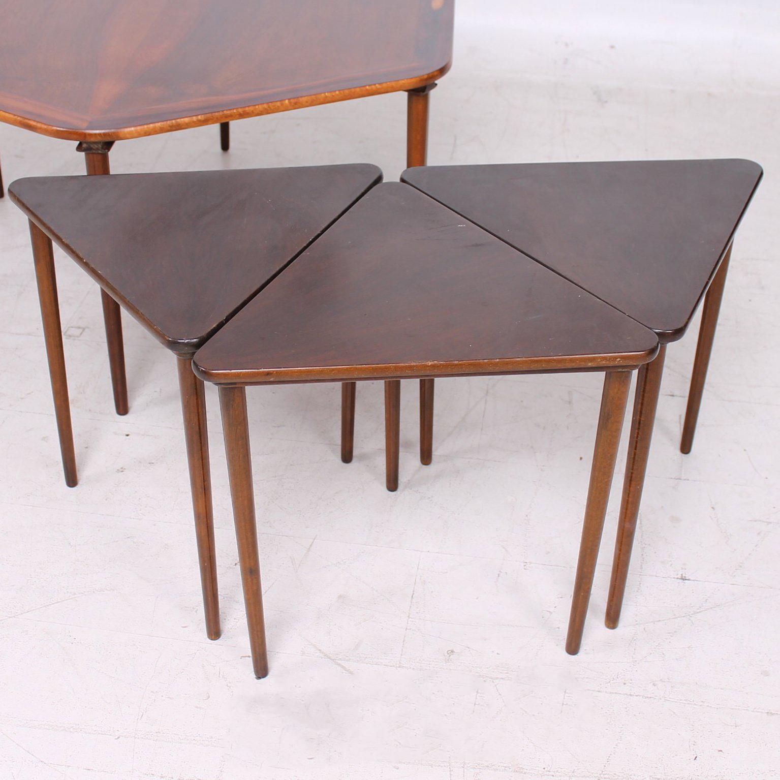 Scandinavian Modern Hexagon Coffee Table and Nesting Tables Danish Mid-Century Modern in Rosewood