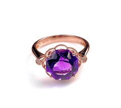Hexagon Cut African Amethyst Cocktail Ring in Rose Gold