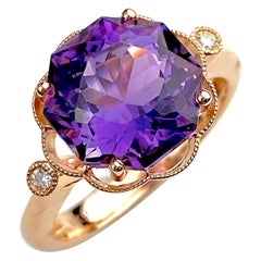 Hexagon Cut African Amethyst Cocktail Ring in Rose Gold