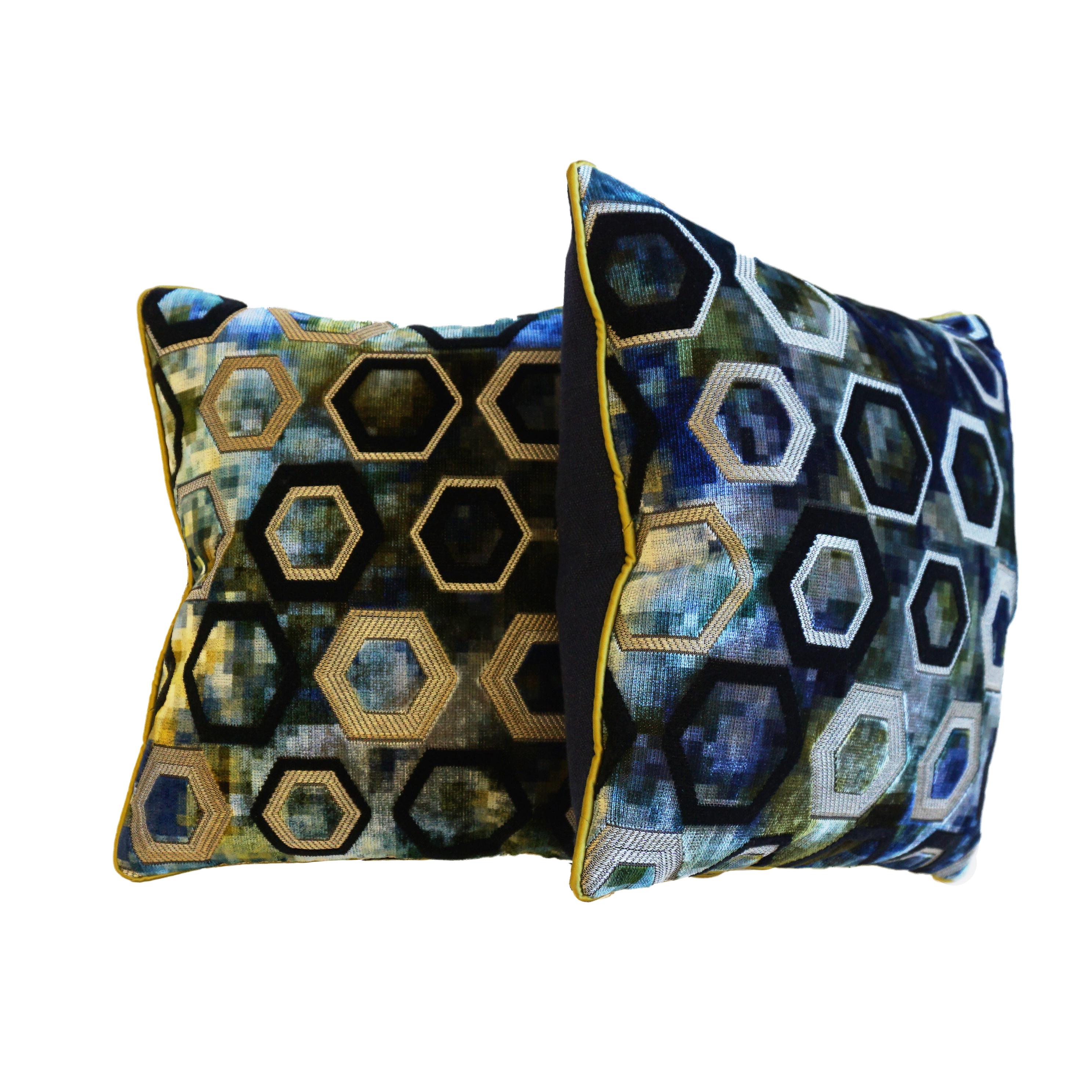 Contemporary Hexagon Cut Velvet Throw Pillows