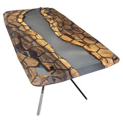 Hexagon Design Epoxy Resin River Gray Dining Table - River Resin Table