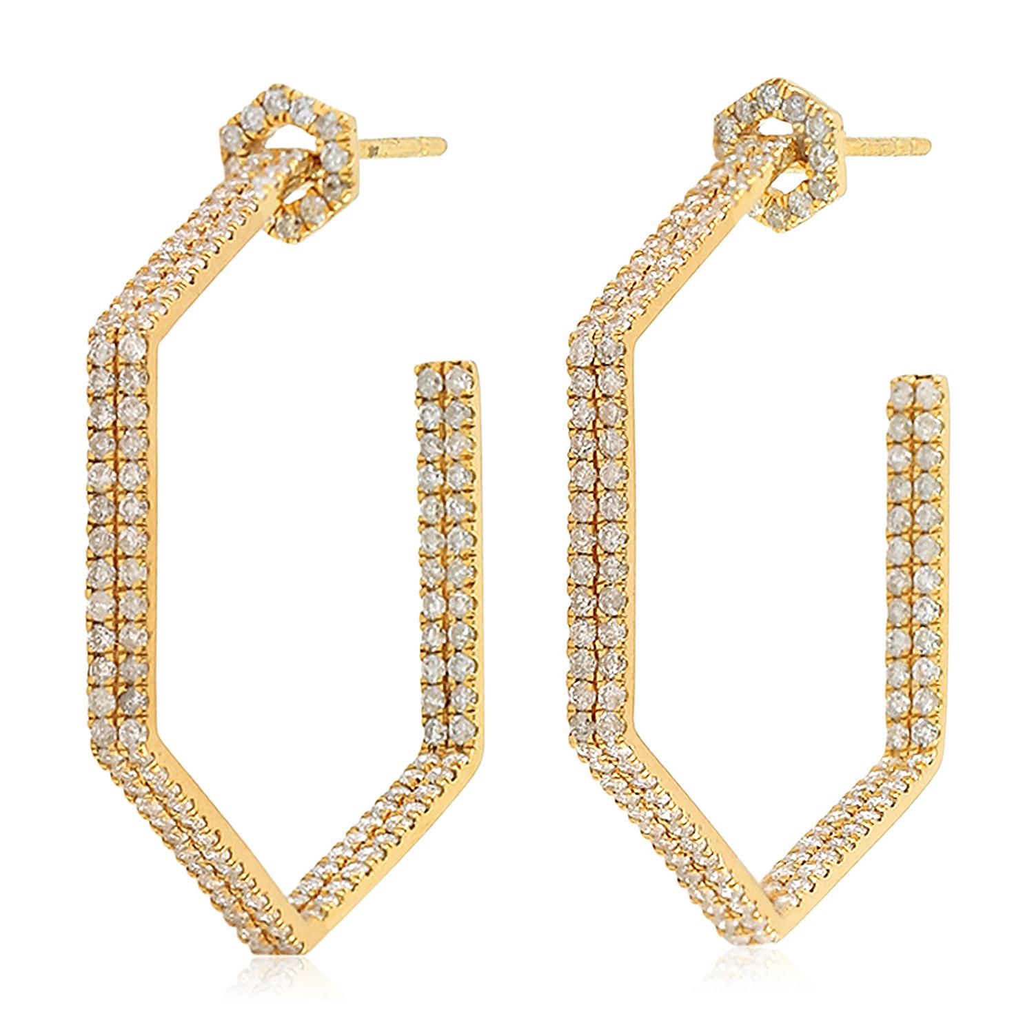 Sechseckige Diamant-Ohrringe aus 18 Karat Creolen (Hexagonschliff) im Angebot