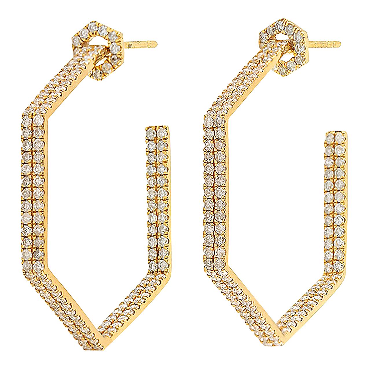 Sechseckige Diamant-Ohrringe aus 18 Karat Creolen im Angebot