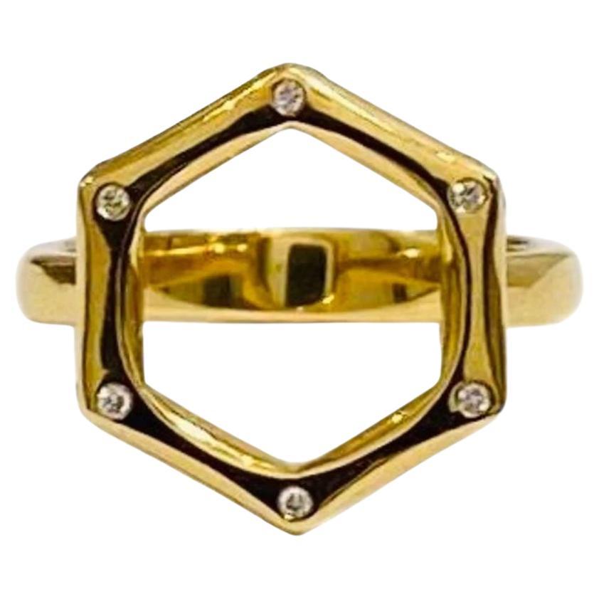 Hexagon Diamond & 18K Gold Open Styled Ring For Sale