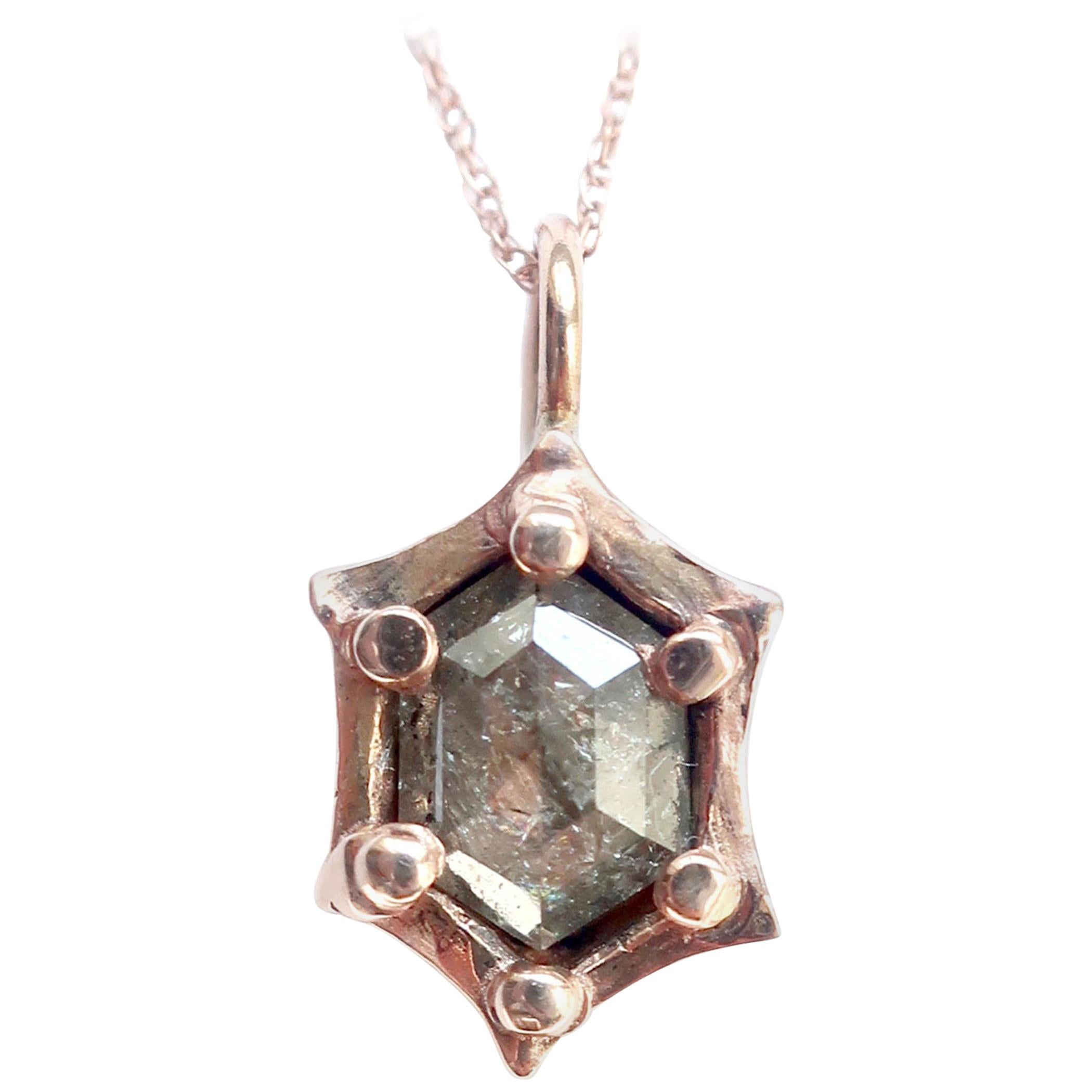 Hexagon Diamond Pendant in 14 Carat Rose Gold