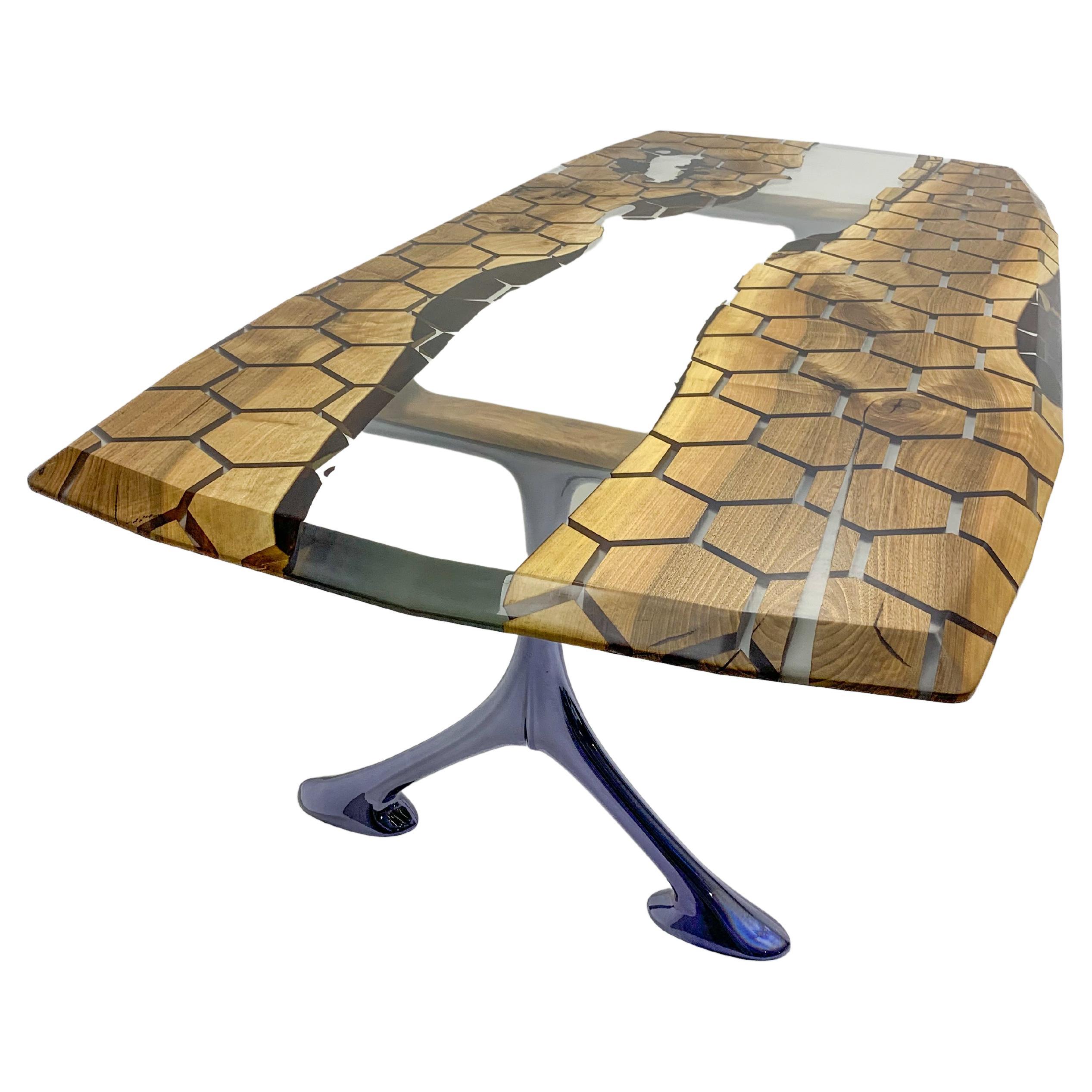 HEXAGON EPOXY TABLE 

Custom sizes & colours are available!

This epoxy table emerges as a unique work of art, inspired by nature's beauty. With its honeycomb pattern and hexagonal shapes, it offers an aesthetic delight. 

Our narrative embodies the