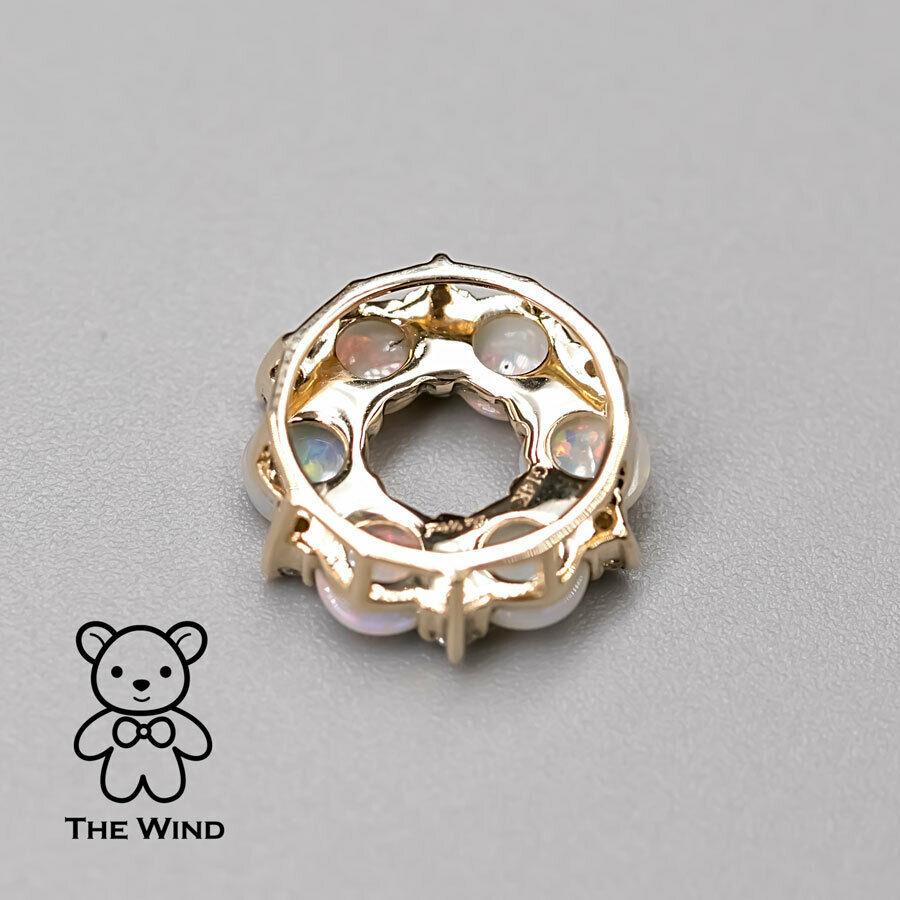 Brilliant Cut Hexagon Flower Australian Solid Opal Diamond Pendant Necklace 14K Yellow Gold For Sale