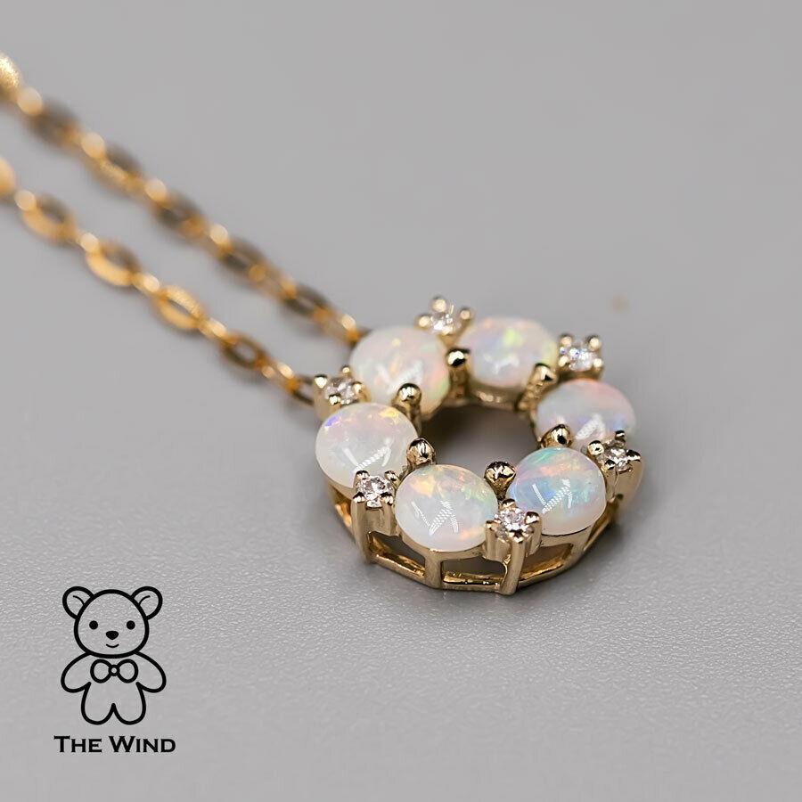 Hexagon Flower Australian Solid Opal Diamond Pendant Necklace 14K Yellow Gold In New Condition For Sale In Suwanee, GA