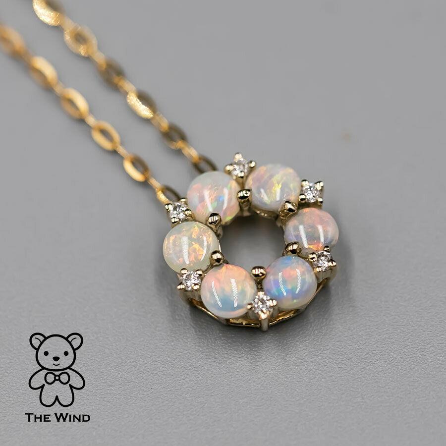 Women's or Men's Hexagon Flower Australian Solid Opal Diamond Pendant Necklace 14K Yellow Gold For Sale