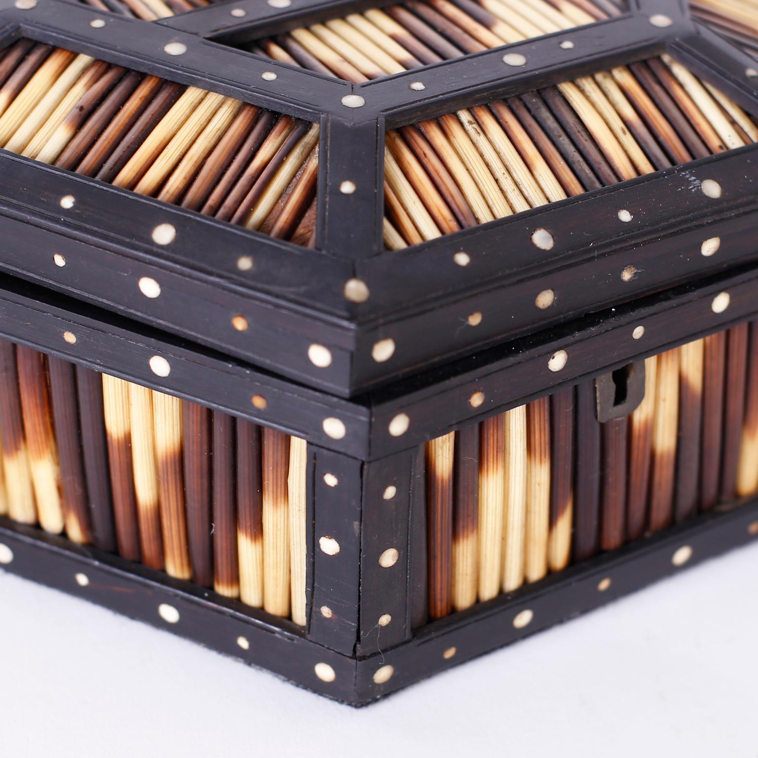 20th Century Hexagon Form Porcupine Quill Box