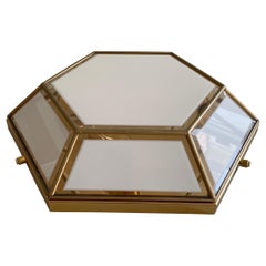 Hexagon Glass and Brass Body Flush Mount Light, 1960s, Italy