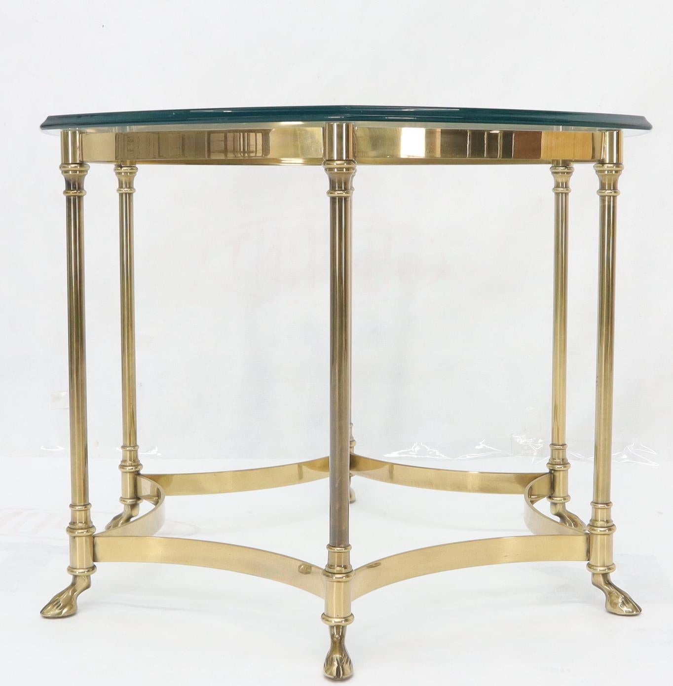 Midcentury Italian modern glass top brass base hoof feet side lamp table stand.