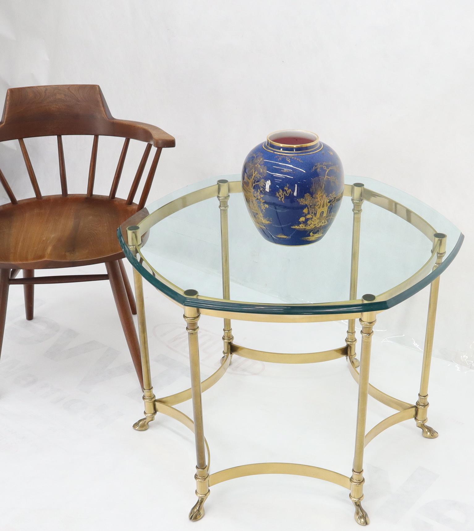 Mid-Century Modern Hexagon Glass Top Brass Base Hoof Feet Italian Side End Table Stand For Sale