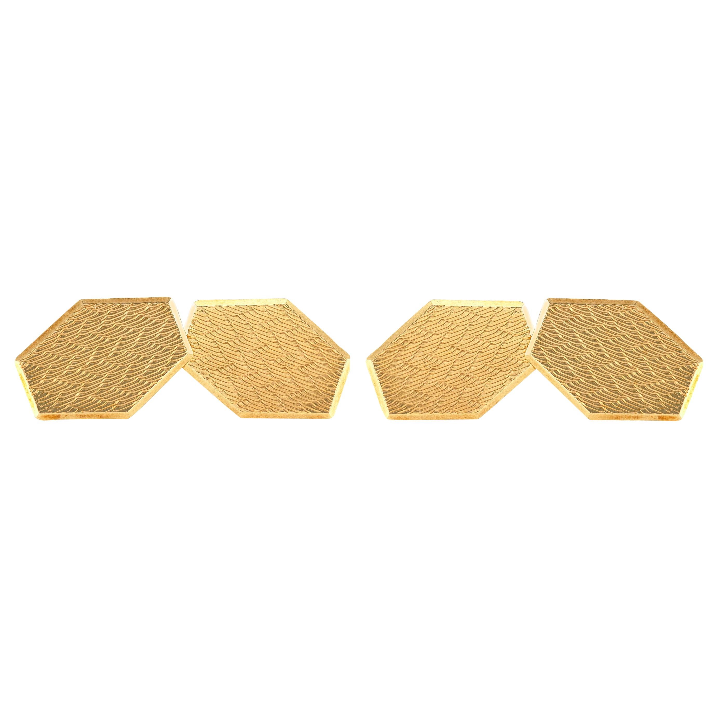 Hexagon Gold Cufflinks For Sale