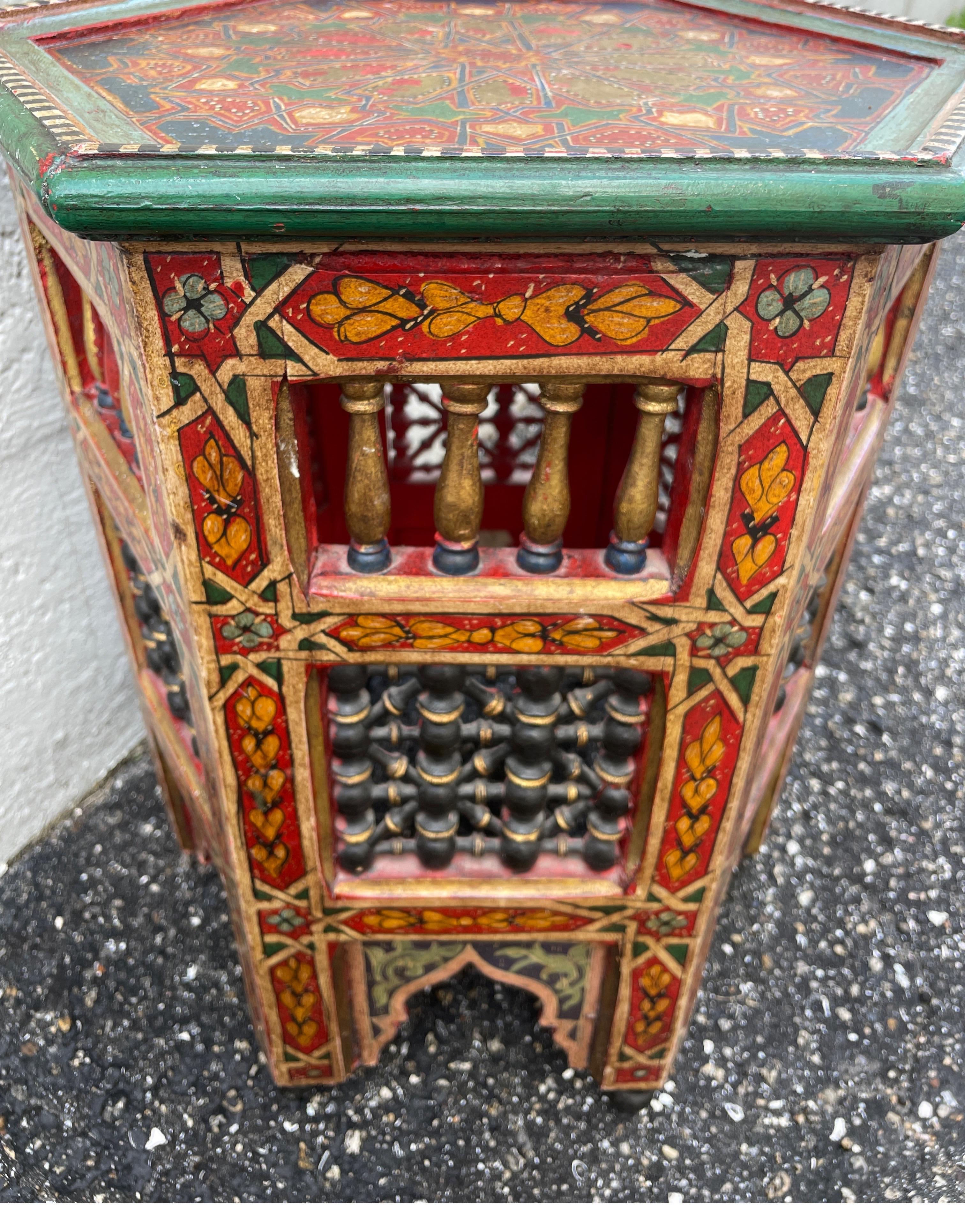 Hexagon Hand Painted Moroccan Side Table 5