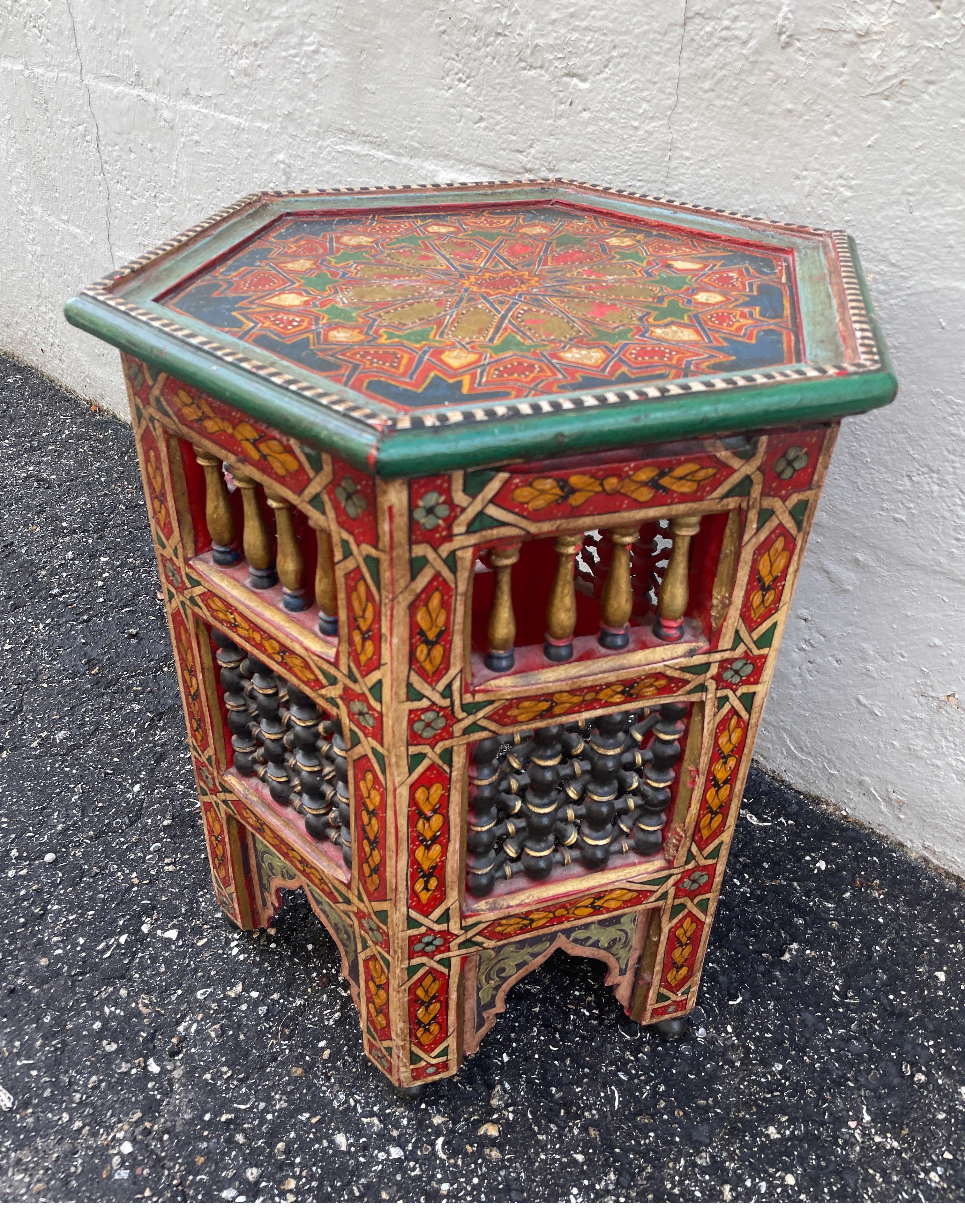 20th Century Hexagon Hand Painted Moroccan Side Table