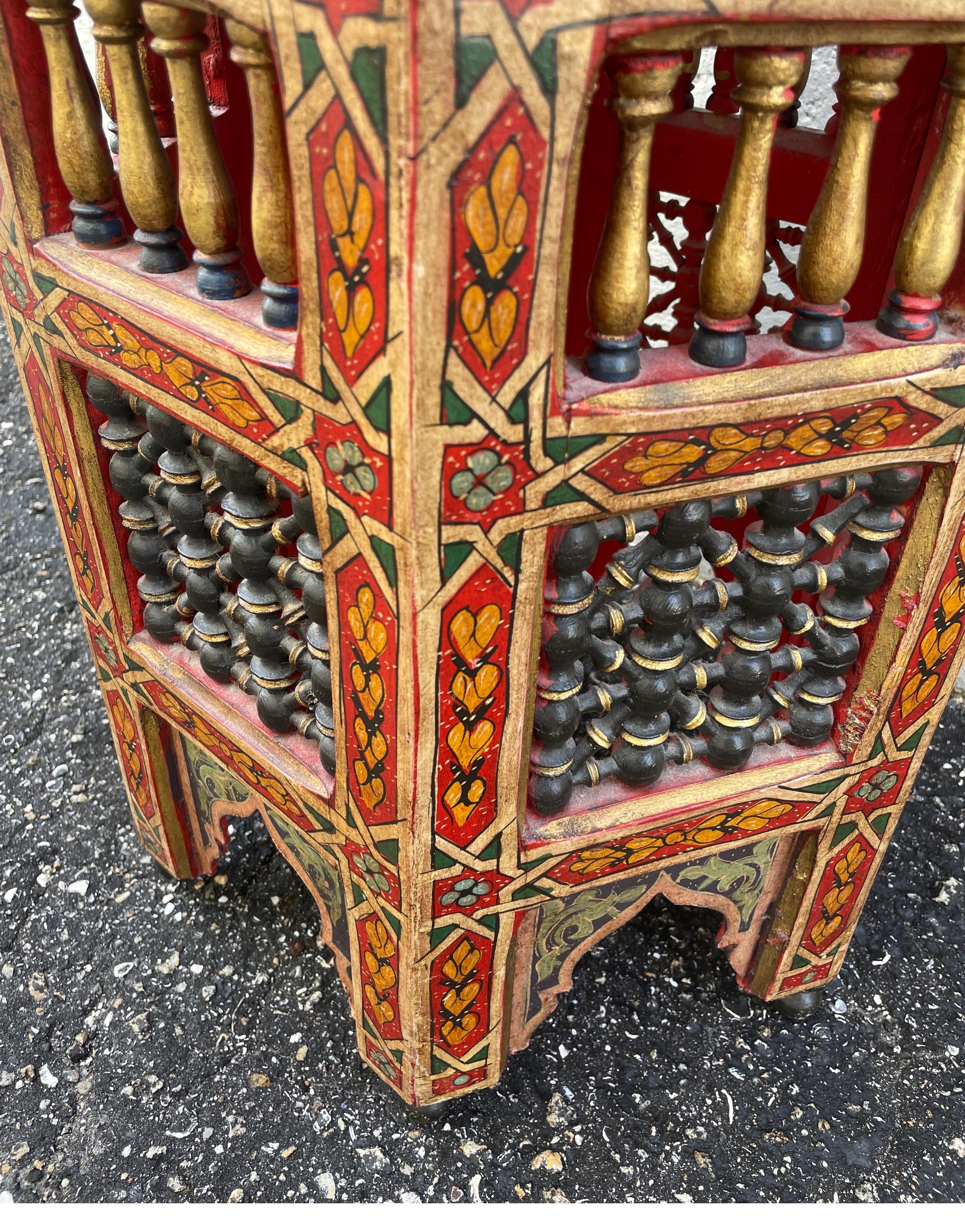 Wood Hexagon Hand Painted Moroccan Side Table