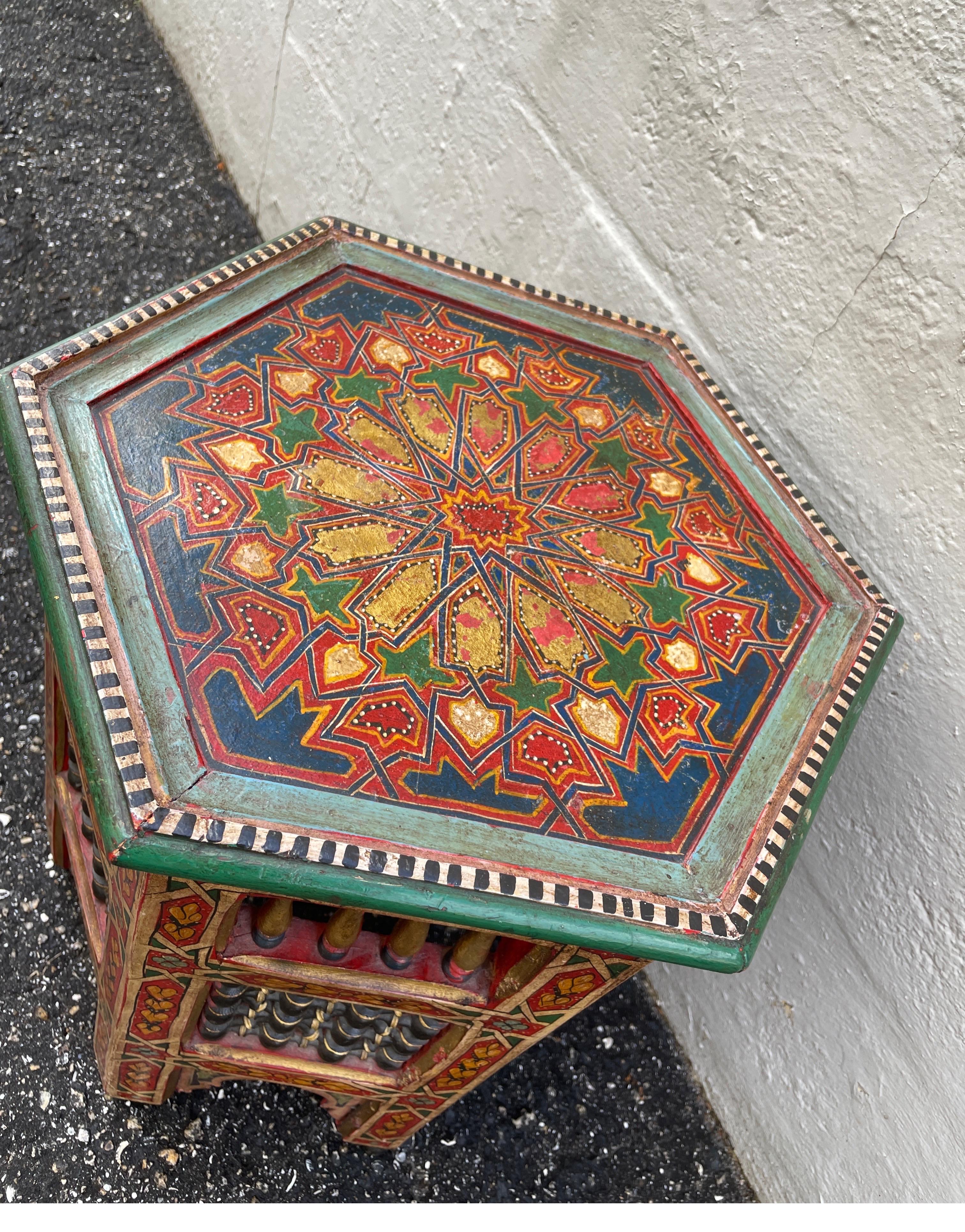 Hexagon Hand Painted Moroccan Side Table 2