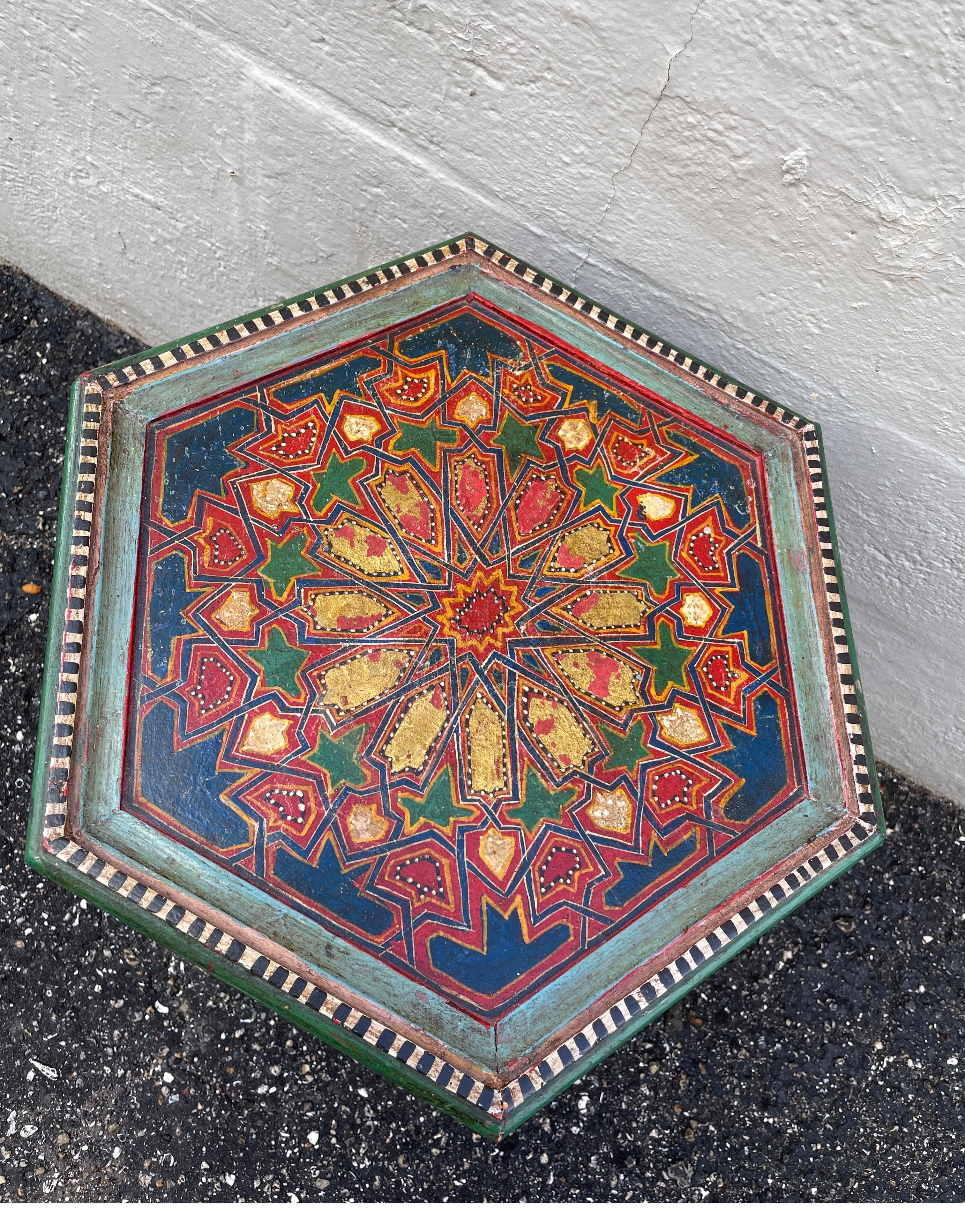 Hexagon Hand Painted Moroccan Side Table 3