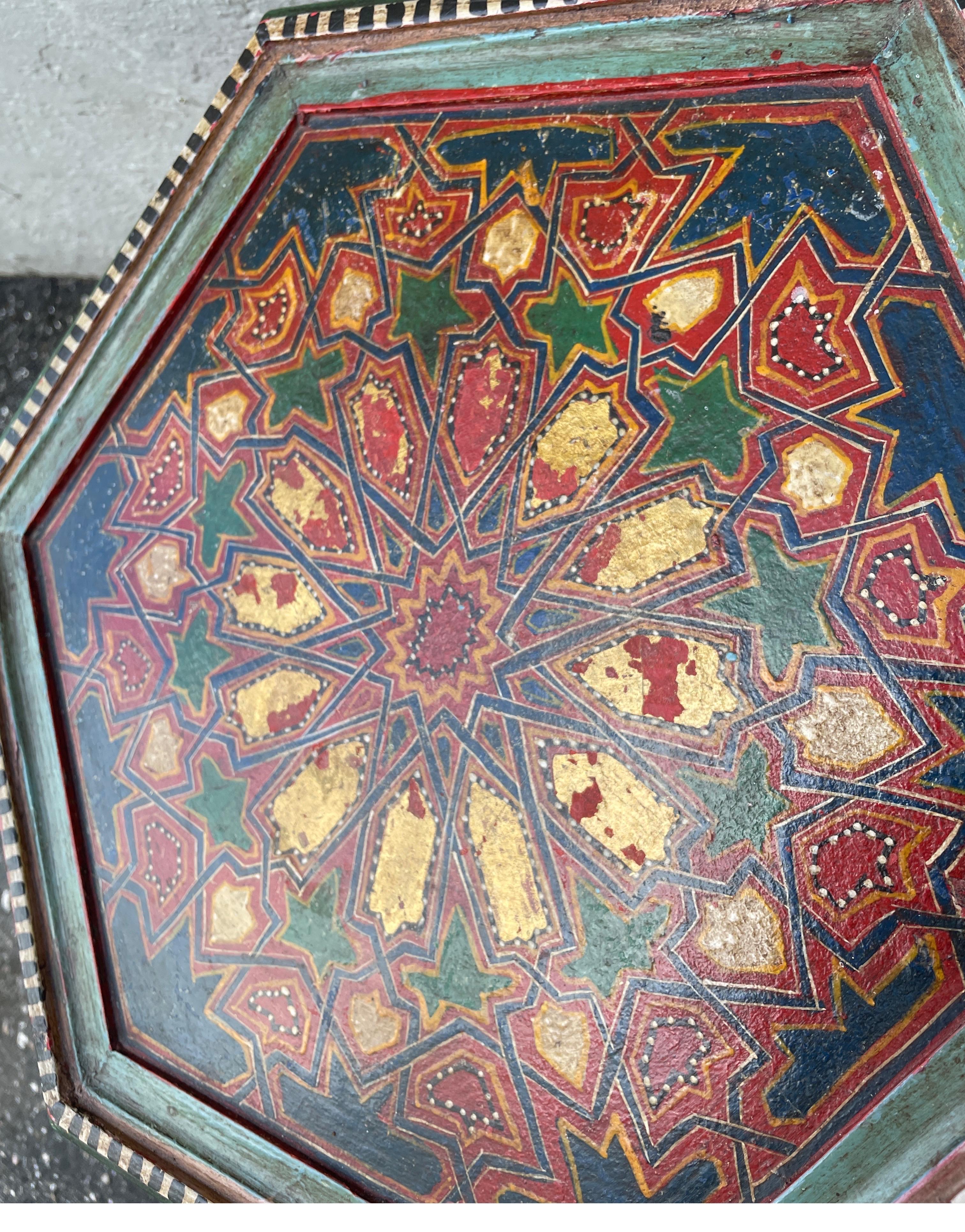 Hexagon Hand Painted Moroccan Side Table 4