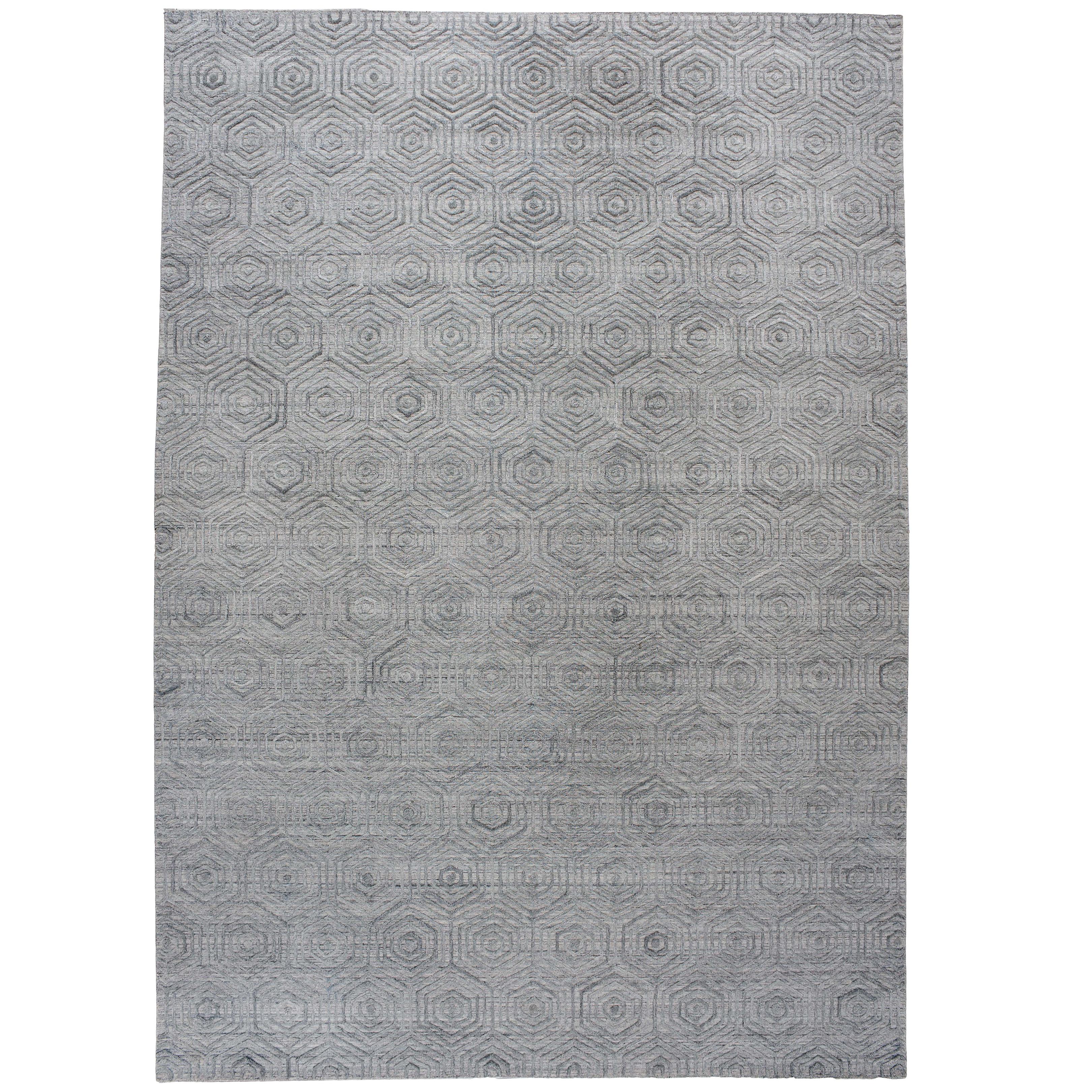 Hexagon High Low Contemporary Rug in Warm Gray For Sale