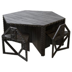 Hexagon Illusion Table and Chairs Set Made of Solid Teakwood