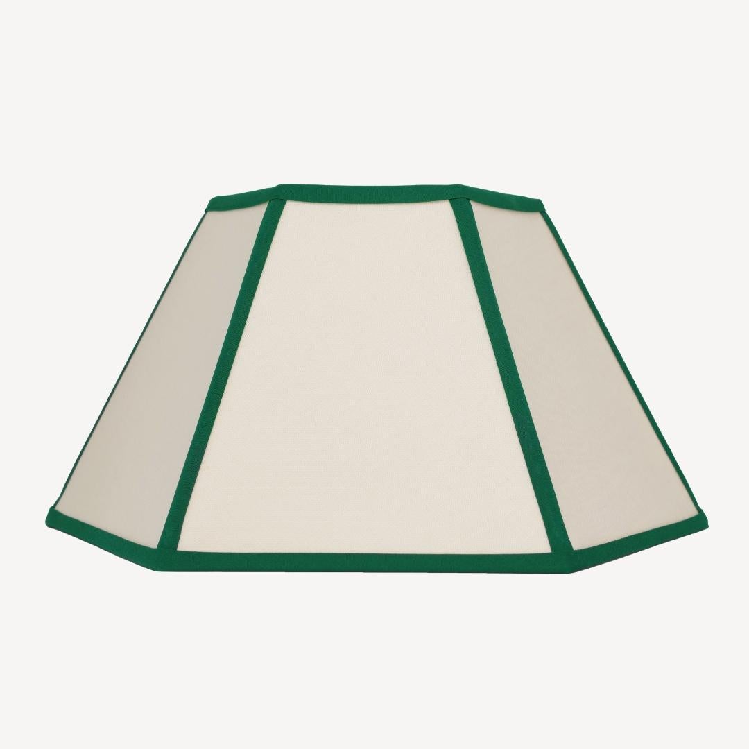 Pantalla hexagonal de lino, ribete verde - 14