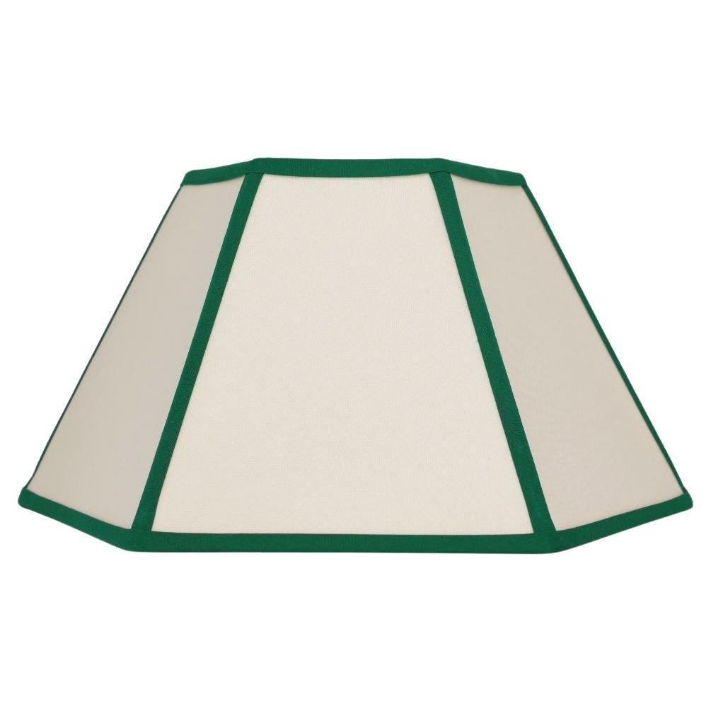 Paralume esagonale in lino, rifiniture verdi - 14" - Montaggio UK/EU