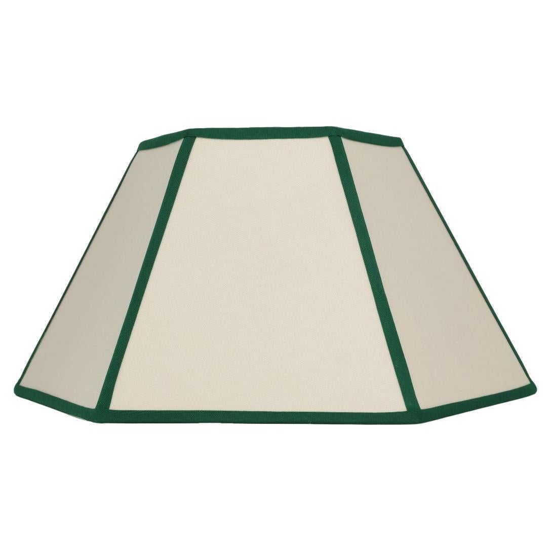 Paralume esagonale in lino, rifiniture verdi - 16" - Montaggio UK/EU