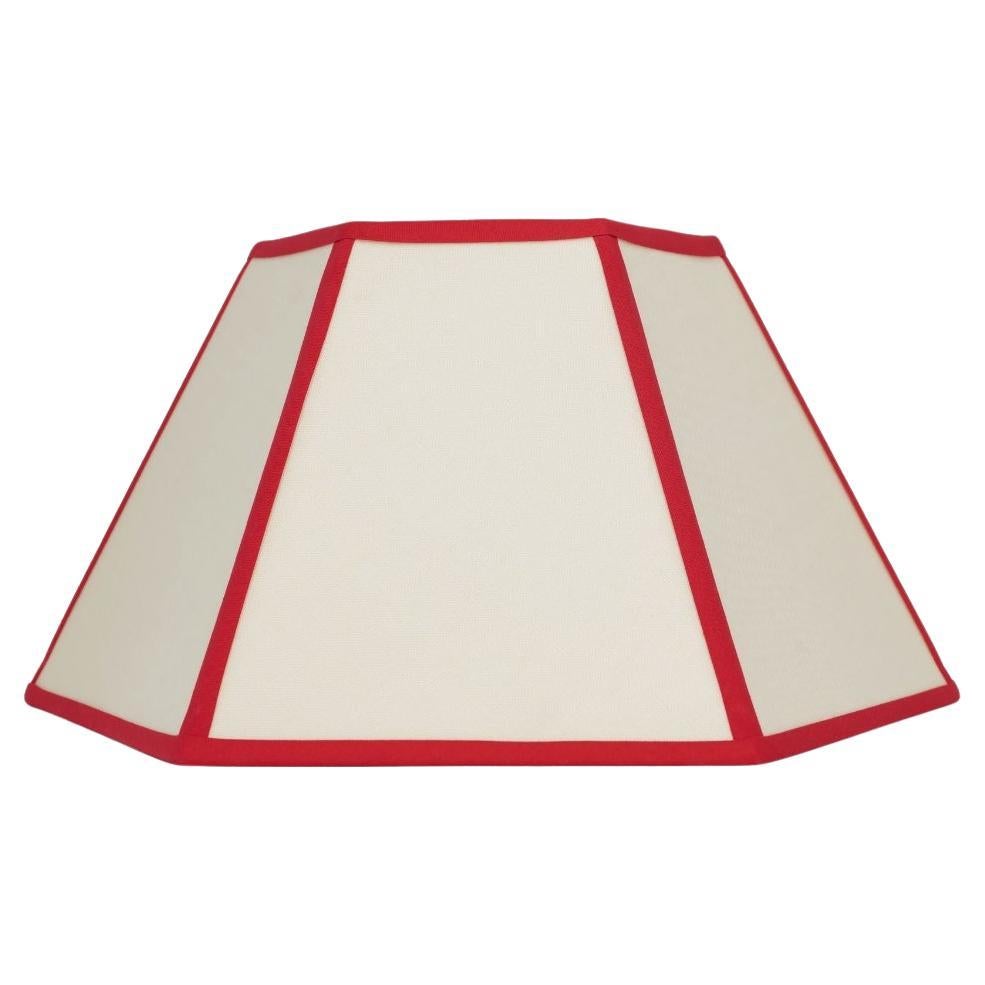 Paralume esagonale in lino, finiture rosse - 14" - Montaggio UK/EU