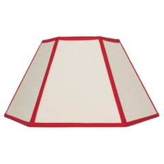 Paralume esagonale in lino, finiture rosse - 14" - Montaggio UK/EU