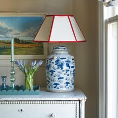 Hexagon Linen Lampshade, Red Trim - 16" - US Fitting