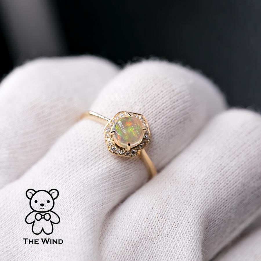 Hexagon Mexican Fire Opal Halo Diamond Engagement Ring 18K Yellow Gold.


Free Domestic USPS First Class Shipping! Free Gift Bag or Box with every order!

Opal—the queen of gemstones, is one of the most beautiful gemstones in the world. Every piece