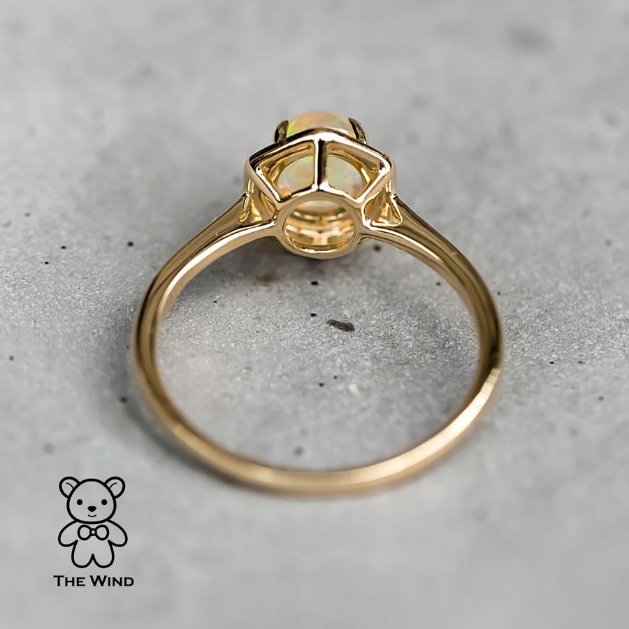Artist Hexagon Mexican Fire Opal Halo Diamond Engagement Ring 18K Yellow Gold For Sale