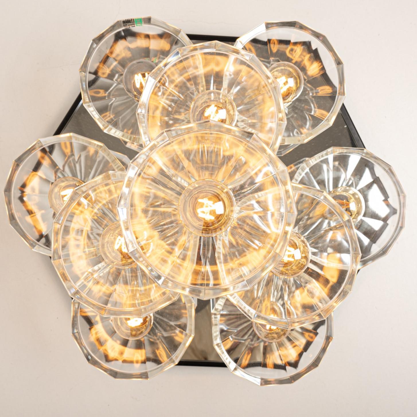 Aplique/plafón de cristal con espejo hexagonal, Alemania 1970 en venta 3