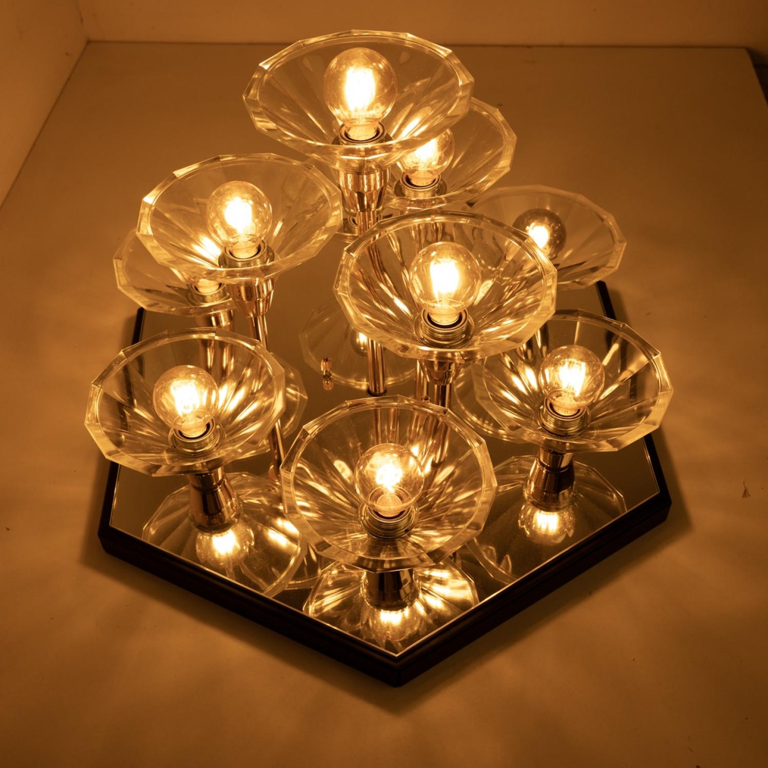 Aplique/plafón de cristal con espejo hexagonal, Alemania 1970 en venta 4