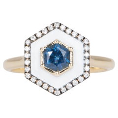 Hexagon Montana Sapphire Unique Halo Engagement Ring 14K Gold R6579