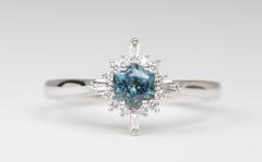 Hexagon Montana Sapphire with Diamond Halo 14K White Gold Engagement Ring R6090