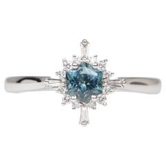 Hexagon Montana Sapphire with Diamond Halo 14K White Gold Engagement Ring R6090