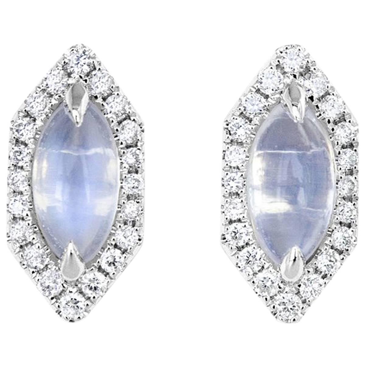 Hexagon Moonstone and Diamond Earrings For Sale