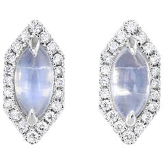 Hexagon Moonstone and Diamond Earrings