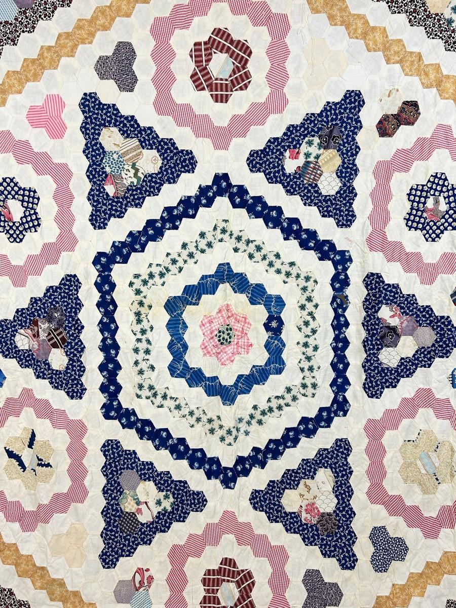 Patchwork esagonale in cotone stampato - USA CIRCA 1860 In condizioni buone in vendita a Toulon, FR