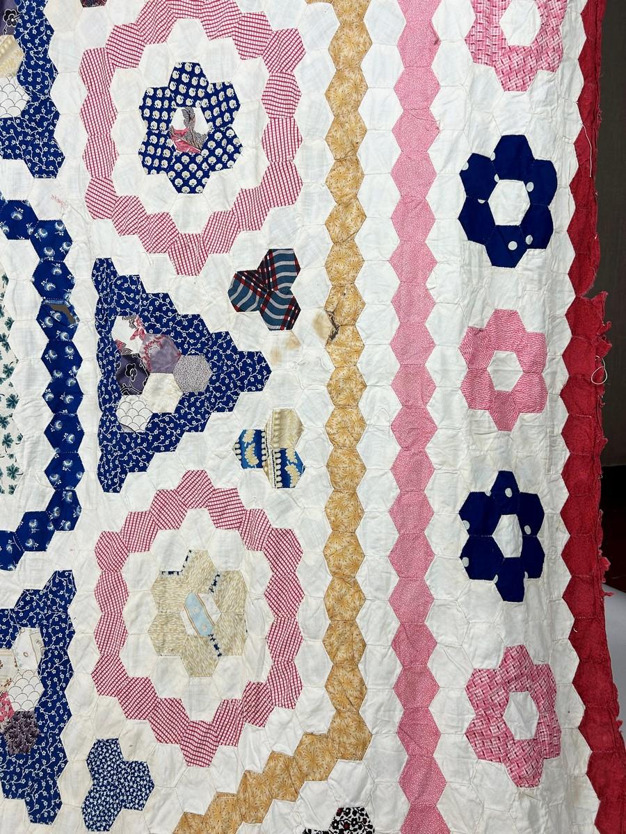 Patchwork esagonale in cotone stampato - USA CIRCA 1860 in vendita 2